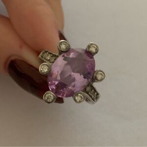 925 Sterling Silver Chunky Purple Faux Gemstone Funky Statement Cocktail Ring